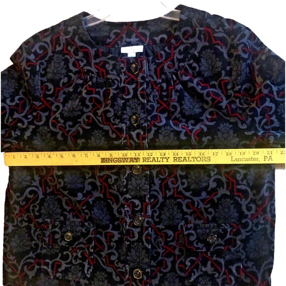 Charter Club Corduroy Jacket Womens 1X Black Red Dark Floral Velvety Button Up - Picture 11 of 15